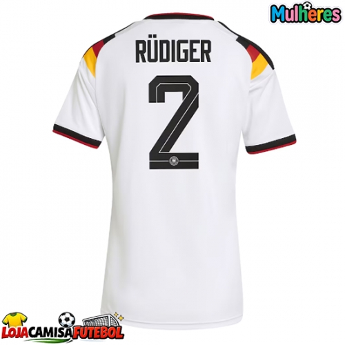 Camisa de Futebol Alemanha Antonio Rudiger #2 Equipamento Principal Mulheres Mundo 2026 Manga Curta